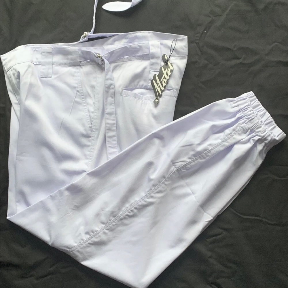 Motel Rocks White Jubie Cargo Utility Trousers Drill Tapered Leg Large UK 16-18 - Picture 6 of 13